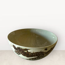 14”  Porcelain Brown and White Bowl with Dragon Design
