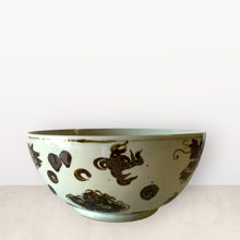14”  Porcelain Brown and White Bowl with Dragon Design