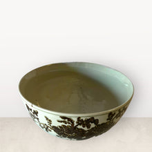 14” Brown and White Bowl with Flower Design