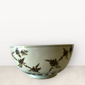 14” Brown and White Bowl with Flower Design