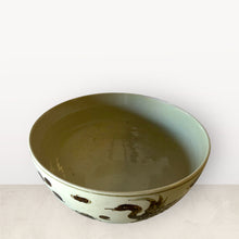 14” Brown and White Bowl with Bird Design