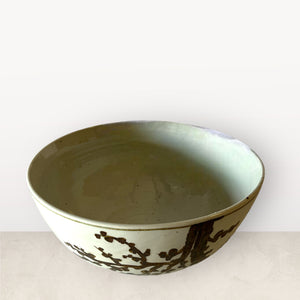 14” Brown and White Bowl with Plum Blossom Design
