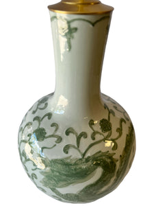 22” White and Green Vase Lamp with Dragon Design